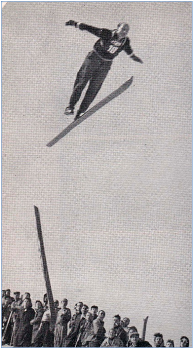 Sn�mek dokumentuj�c� nedostate�nou kontrolu up�n�n� ly��. Skok o d�lce 64 metr� skon�il na�t�st� bez �razu. Pades�t� l�ta 20.stolet�